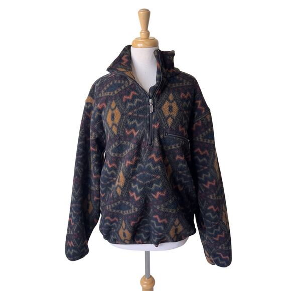 THE NORTH FACE Vintage 90s Tribal Geometric Quarte Zip Sweatshirt Men's Large - Picture 1 of 6